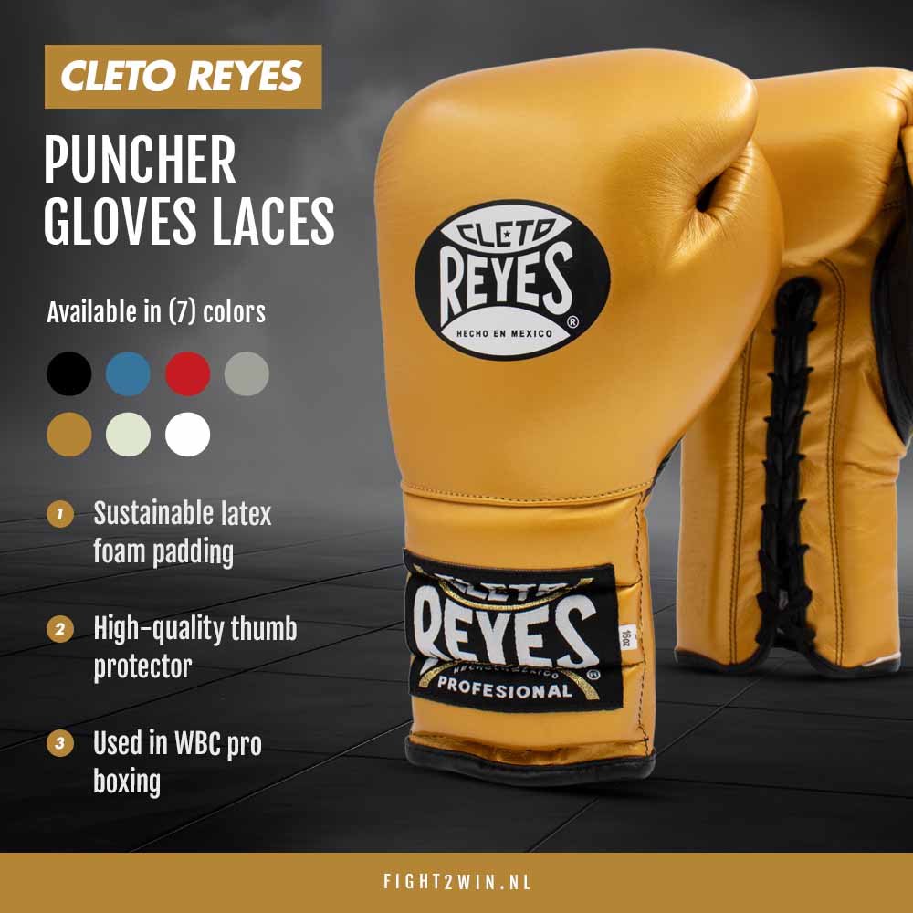 Boxningshandskar Cleto Reyes Guld (snörning) infographic 1