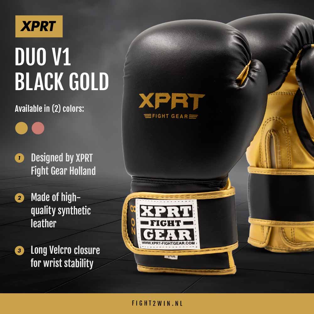 Boxningshandskar för barn XPRT Duo V1 svart guld infographic 2
