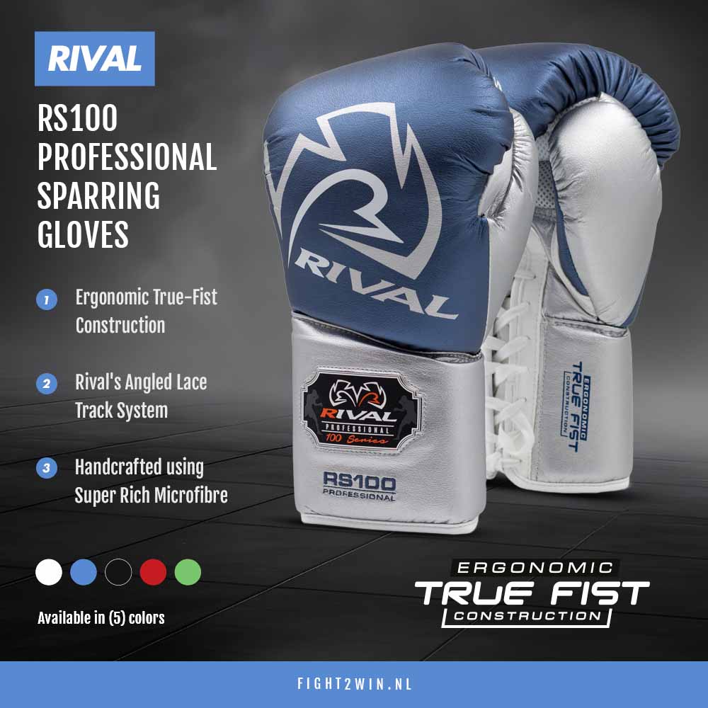 Boxing gloves Rival Pro Sparring RS100 Blue-Silver (laces) infographic 1