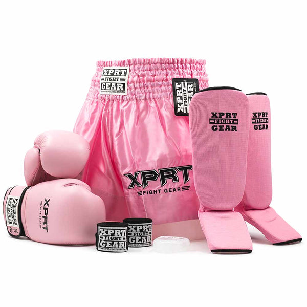Meisjes kickboks set XPRT Fight Gear roze leer kousmodel